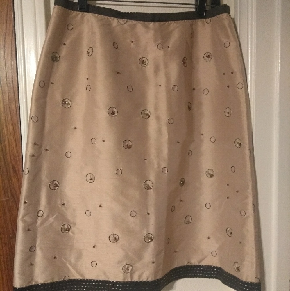 Due per Due Tan Silk Skirt with beaded detail